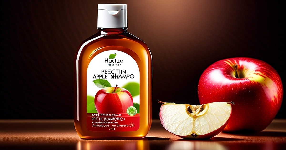apple pectin shampoo - photo of a bottle of apple pectin shampoo next to a whole and sliced apple